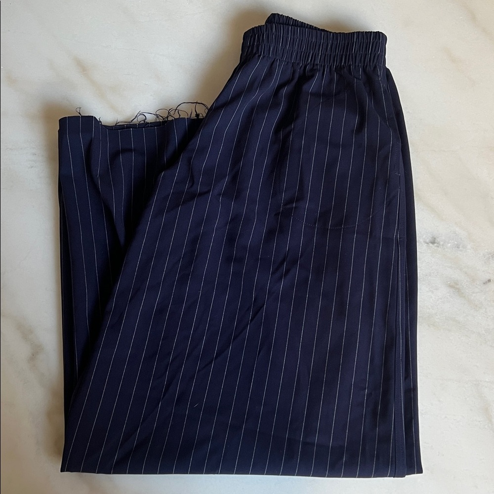 Norma Kamali Pin Stripe Elephant Wide Leg Pant in Navy Size S